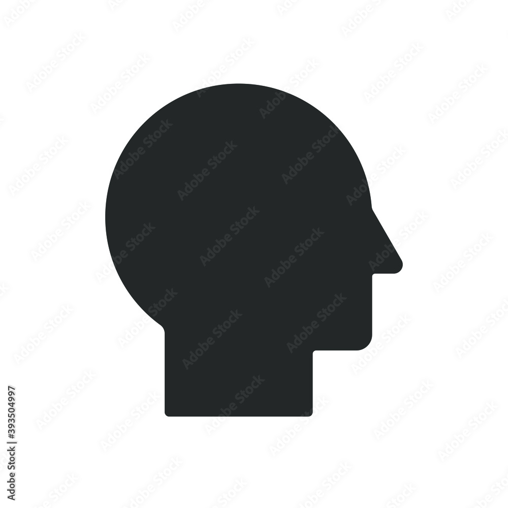 Human head shape vector icon. Person side profile silhouette sign. Man face symbol. Avatar portrait logo. Clip-art illustration. Isolated on white background.