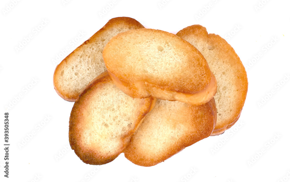 Fototapeta premium Toasted baguette slice isolated on white background