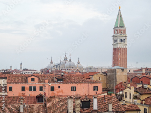 St Mark's Campanile and Basilica (Basilica e Campanile di San Marco) above the roofs - Venice, Veneto, Italy