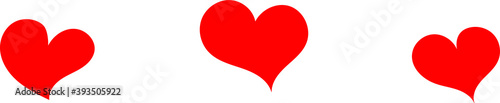 Three red hearts - contour drawing for emblem or logo. Template for a greeting card for Valentine's day, romantic sign of lovers.