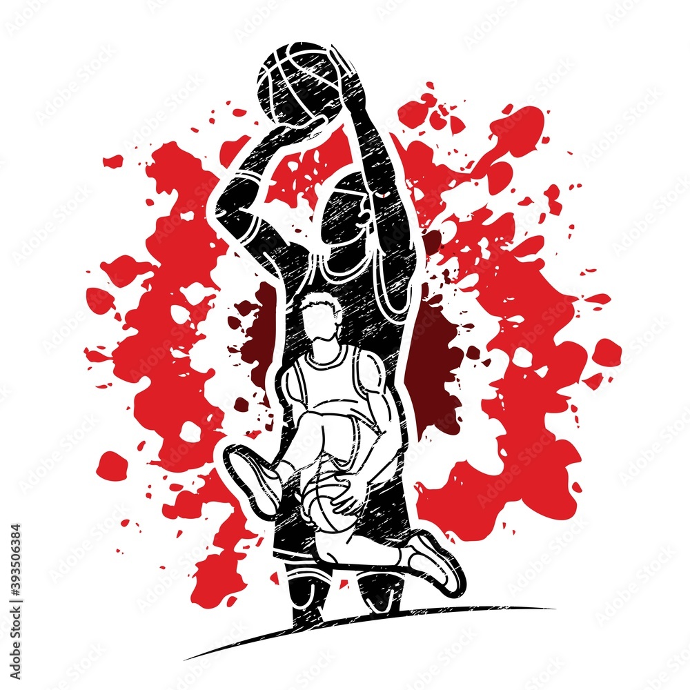 Obraz premium Basketball players action cartoon graphic vector
