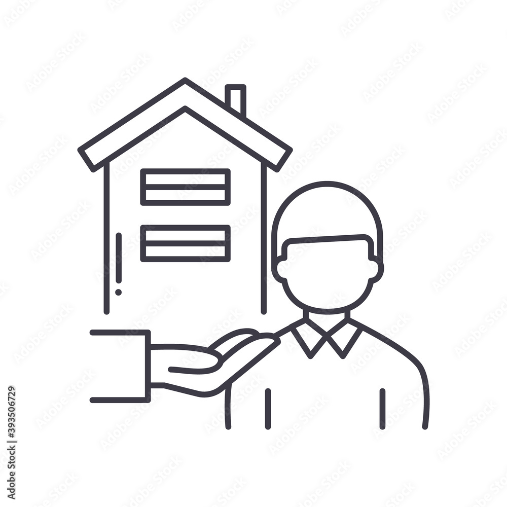 Lessor icon, linear isolated illustration, thin line vector, web design sign, outline concept symbol with editable stroke on white background. Lessor icon, linear isolated illustration, thin line vector, web design sign, outline concept symbol with editable stroke on white background.