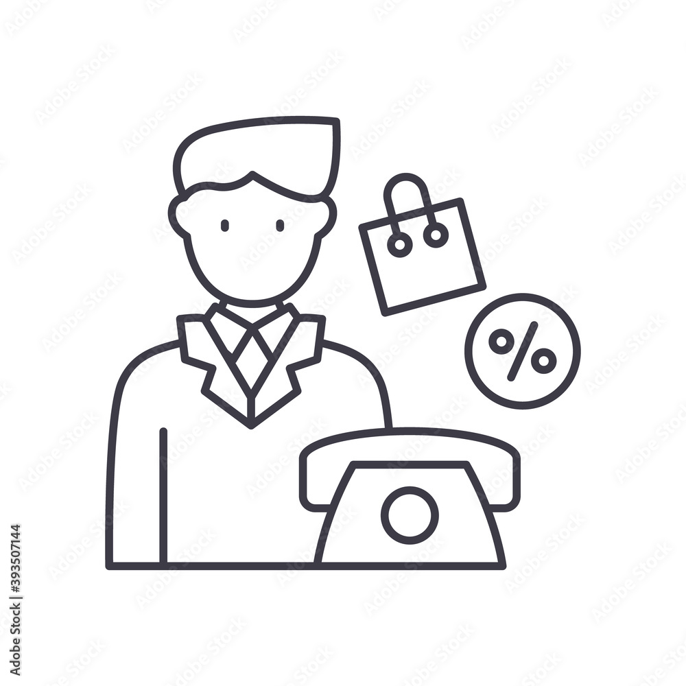 Sale assistant icon, linear isolated illustration, thin line vector, web design sign, outline concept symbol with editable stroke on white background. Sale assistant icon, linear isolated illustration, thin line vector, web design sign, outline concept symbol with editable stroke on white background.