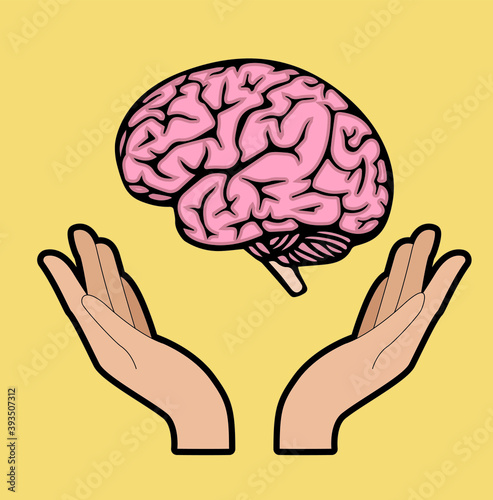 Human brain in hands. Knowledge preservation symbol.
