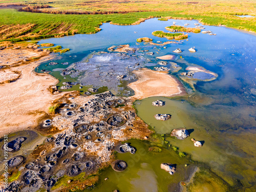 Aerial view of geothermal mudpots at the Salton Sea photo