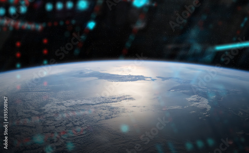 Fototapeta Naklejka Na Ścianę i Meble -  View of planet Earth from a space station window during a sunrise 3D rendering elements of this image furnished by NASA