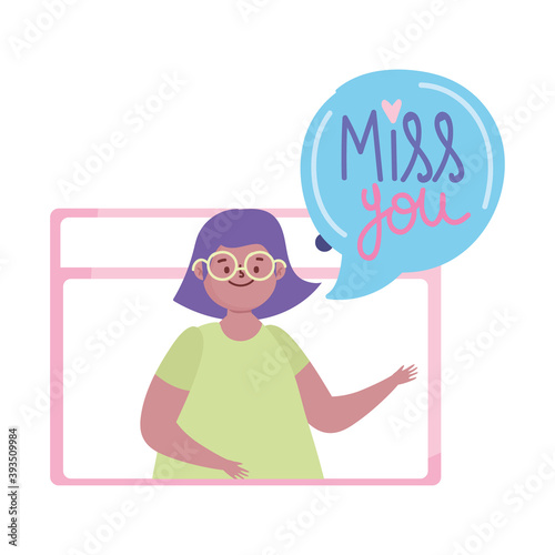 online party, girl in website talking message cartoon