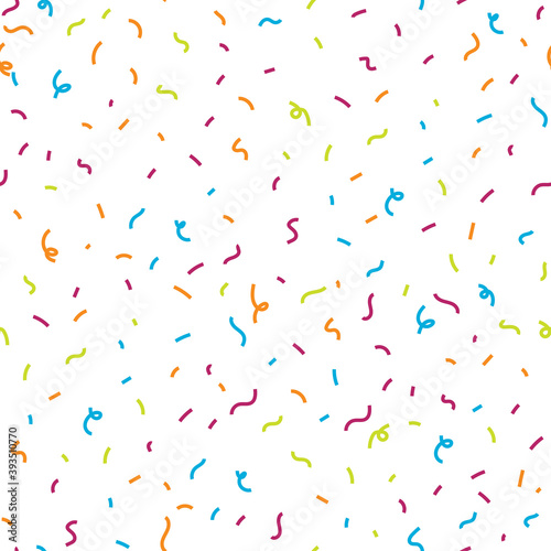 Seamless pattern with bright multicolored confetti on a white background. Vector illustration