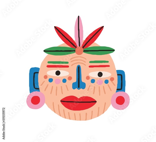 Funny ethnic tribal mask isolated on white background. Ancient African bright...