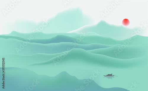 Chinese New Chinese Style Ink Landscape Vector Illustration