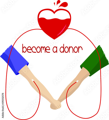 Hands holding each other with heart shape on white background illustration, blood donation photo