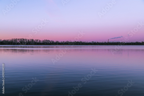 Lake at dawn in autumn. Beautiful nature background
