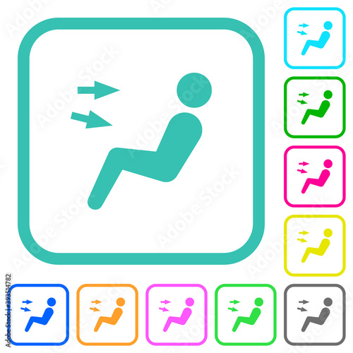 Car air flow direction head chest vivid colored flat icons