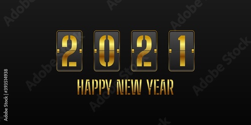 Happy new year 2021. with gold flip clock digits style design. Vector Illustration