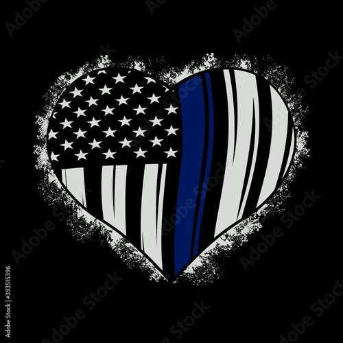 Illustration American Hearth Flag, Police Officer, Thin Blue Line, Love US police flag, blue line american flag