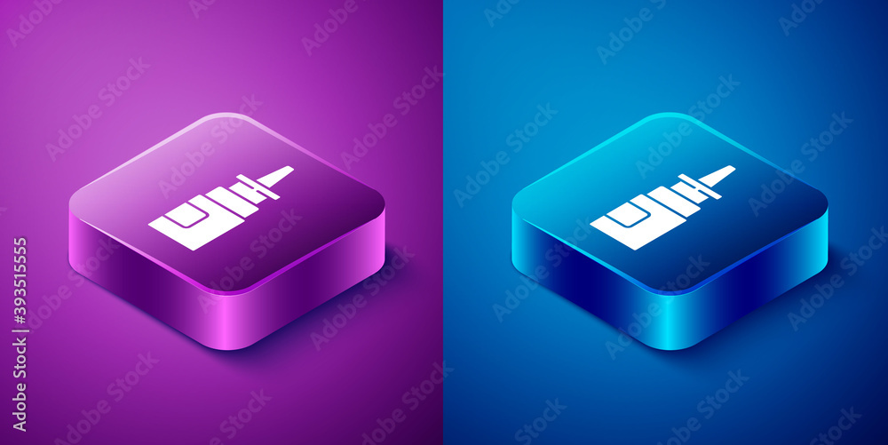 Isometric Bottle nasal spray icon isolated on blue and purple background. Square button. Vector Illustration. Isometric Bottle nasal spray icon isolated on blue and purple background. Square button. Vector Illustration.