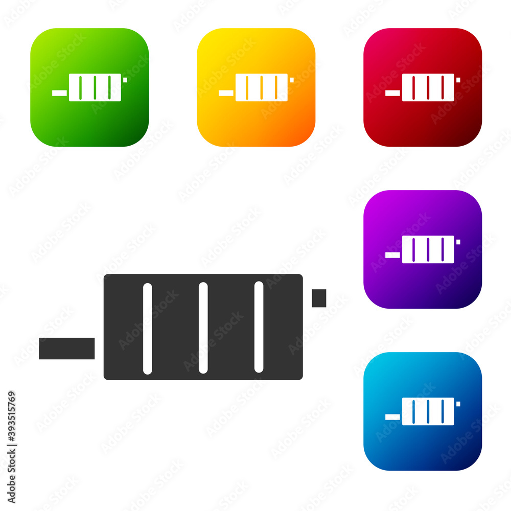 Black Car muffler icon isolated on white background. Exhaust pipe. Set icons in color square buttons. Vector Illustration. Black Car muffler icon isolated on white background. Exhaust pipe. Set icons in color square buttons. Vector Illustration.