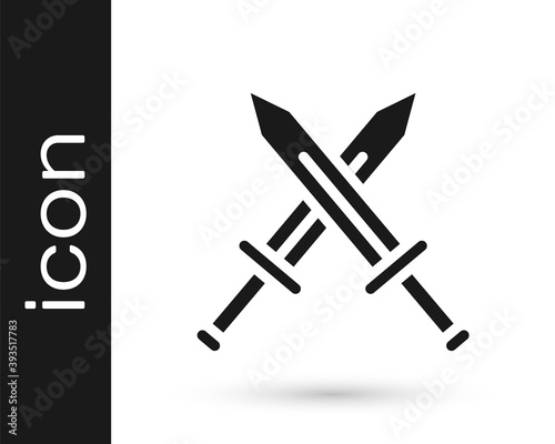 Black Crossed medieval sword icon isolated on white background. Medieval weapon. Vector.