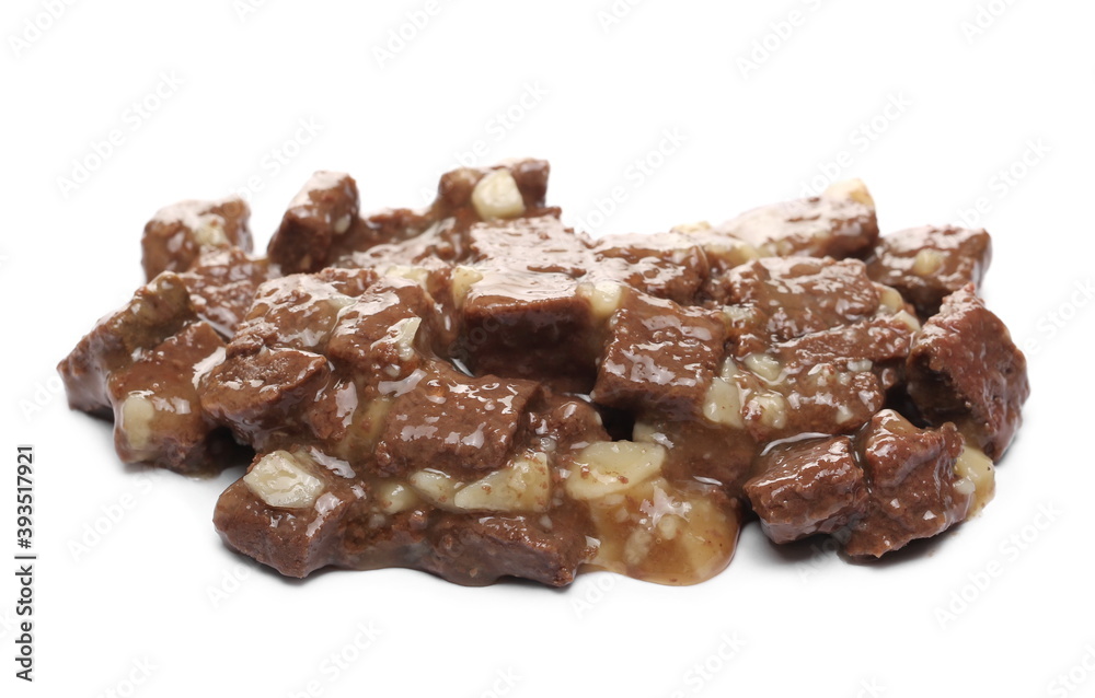 Dog food, moist granules isolated on white background Dog food, moist granules isolated on white background