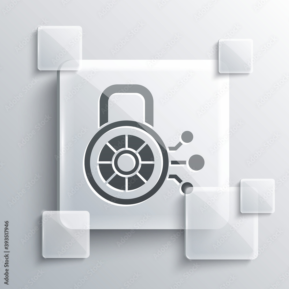 Grey Cyber security icon isolated on grey background. Closed padlock on digital circuit board. Safety concept. Digital data protection. Square glass panels. Vector. Grey Cyber security icon isolated on grey background. Closed padlock on digital circuit board. Safety concept. Digital data protection. Square glass panels. Vector.