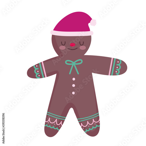 merry christmas gingerbread man with hat decoration celebration icon design