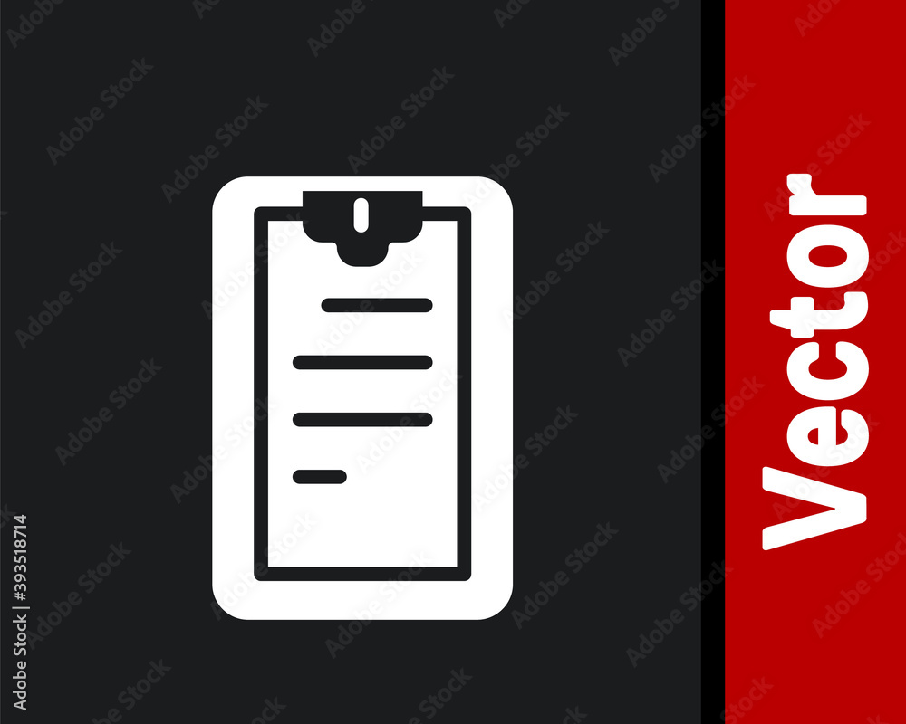 White Clipboard with checklist icon isolated on black background. Control list symbol. Survey poll or questionnaire feedback form. Vector. White Clipboard with checklist icon isolated on black background. Control list symbol. Survey poll or questionnaire feedback form. Vector.