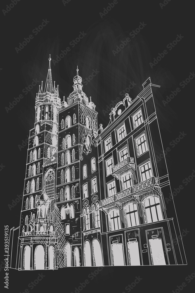 vector sketch of St. Mary's Church, Krakow, Poland. vector sketch of St. Mary's Church, Krakow, Poland.
