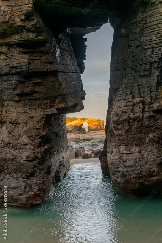 sunrise at the Playa de las Catedrales Beach in Galicia in northern Spain