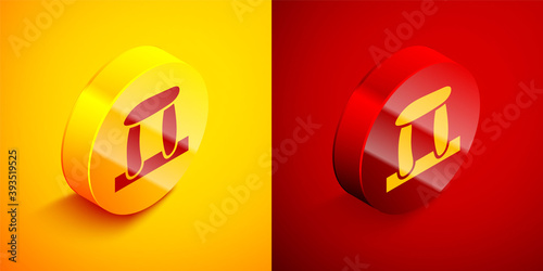 Isometric Stonehenge icon isolated on orange and red background. Circle button. Vector.