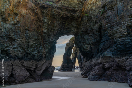 sunrise at the Playa de las Catedrales Beach in Galicia in northern Spain