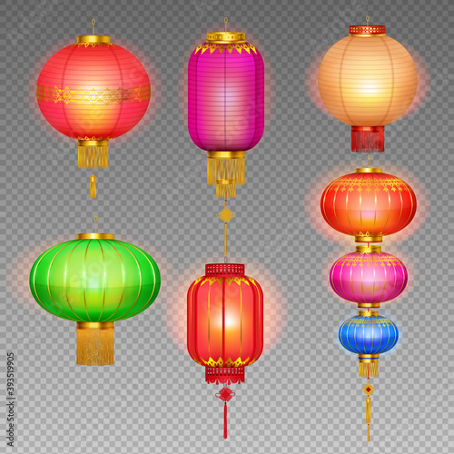 Chinese Lanterns Realistic Transparent Icon Set