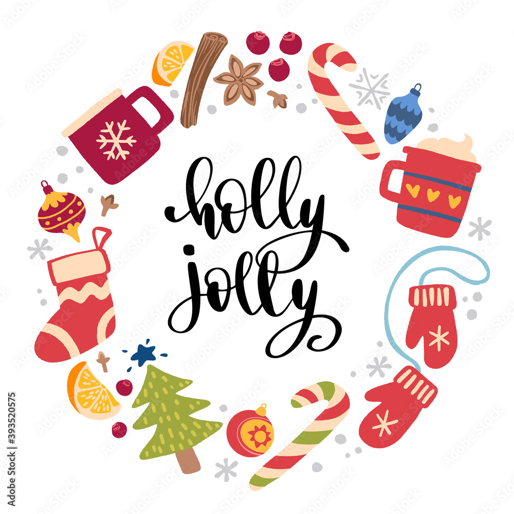 Naklejka premium Winter Christmas quote. Modern style lettering. Hand drawn colorful holiday New Year decoration. 