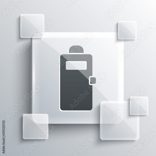Grey Police assault shield icon isolated on grey background. Square glass panels. Vector.