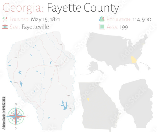 Large and detailed map of Fayette county in Georgia, USA.