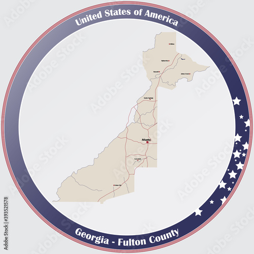 Large and detailed map of Fulton county in Georgia, USA.