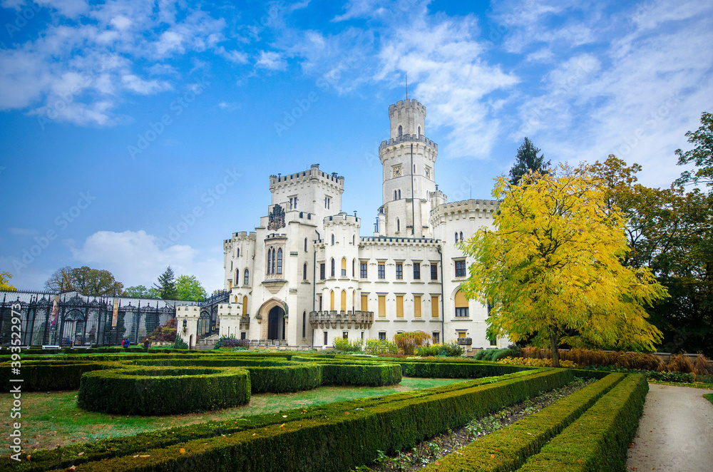 Obraz premium HLUBOKA NAD VLTAVOU , CZECH REPUBLIC. Castle and gardens near the town of Ceske Budejovice. It`s a historic chateau and it is considered one of the most Beautiful renaissance castle. 