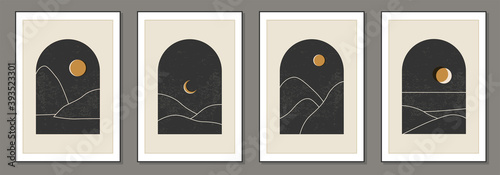 Set of trendy minimalist landscape abstract contemporary collages design