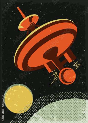 vector illustration, space retro postcard, vector