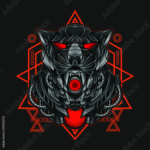 artwork illustration and t shirt design robot mechanical panther premium vector