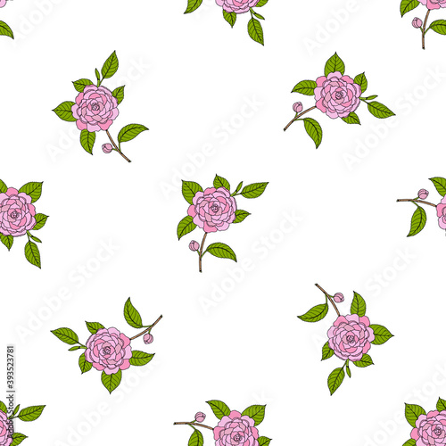 Seamless pattern with Japanese camellia ornamental plant