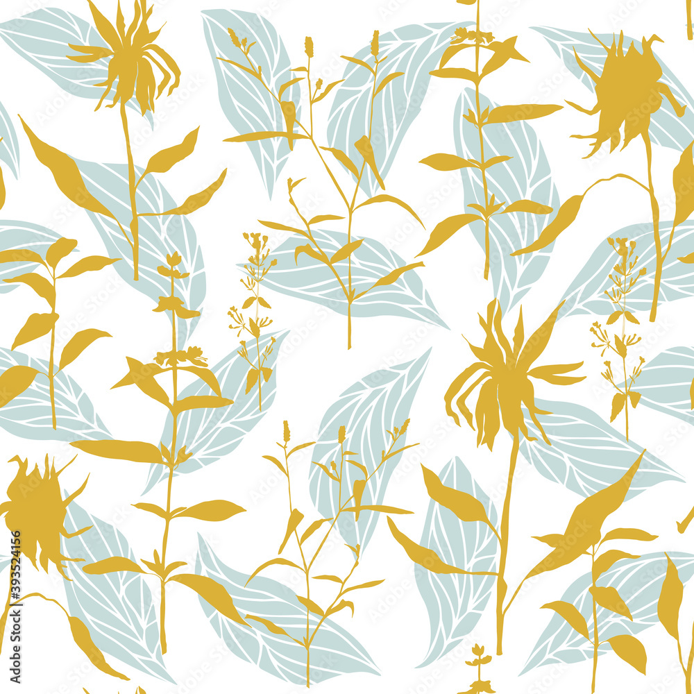 Naklejka premium Vector floral seamless pattern. Realistic hand drawn flowers and leaves in pastel colors on white background.