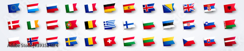 Vector Illustration Giant European Flag Set With Europe Country Flags. photo