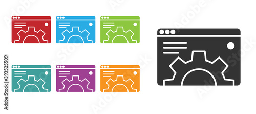 Black Browser setting icon isolated on white background. Adjusting, service, maintenance, repair, fixing. Set icons colorful. Vector.