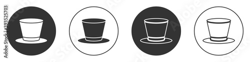 Black Cylinder hat icon isolated on white background. Circle button. Vector.