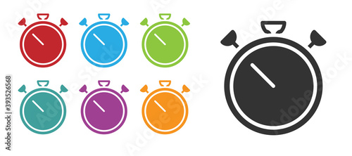 Black Stopwatch icon isolated on white background. Time timer sign. Chronometer sign. Set icons colorful. Vector.