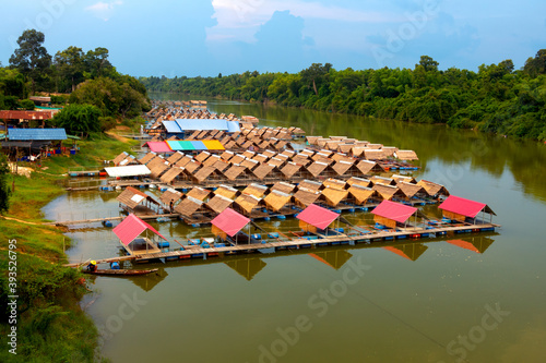 A house on a raft by the river,Sisaket province,Thailand. photo