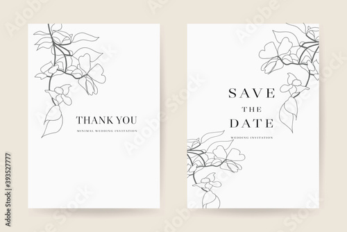 Minimal Floral wedding invitations vector template. Save the date, Thank you cards, RSVP, digital wedding anniversary cards . Electronic wedding card Vector illustration.