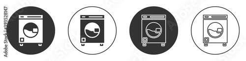 Black Washer icon isolated on white background. Washing machine icon. Clothes washer - laundry machine. Home appliance symbol. Circle button. Vector.