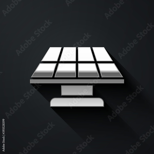 Silver Solar energy panel icon isolated on black background. Long shadow style. Vector.