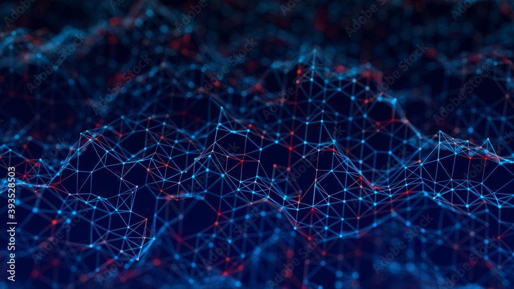 Obraz premium Abstract technology background. Science background. Big data. 3d rendering. Network connection dots and lines. Dynamic form.